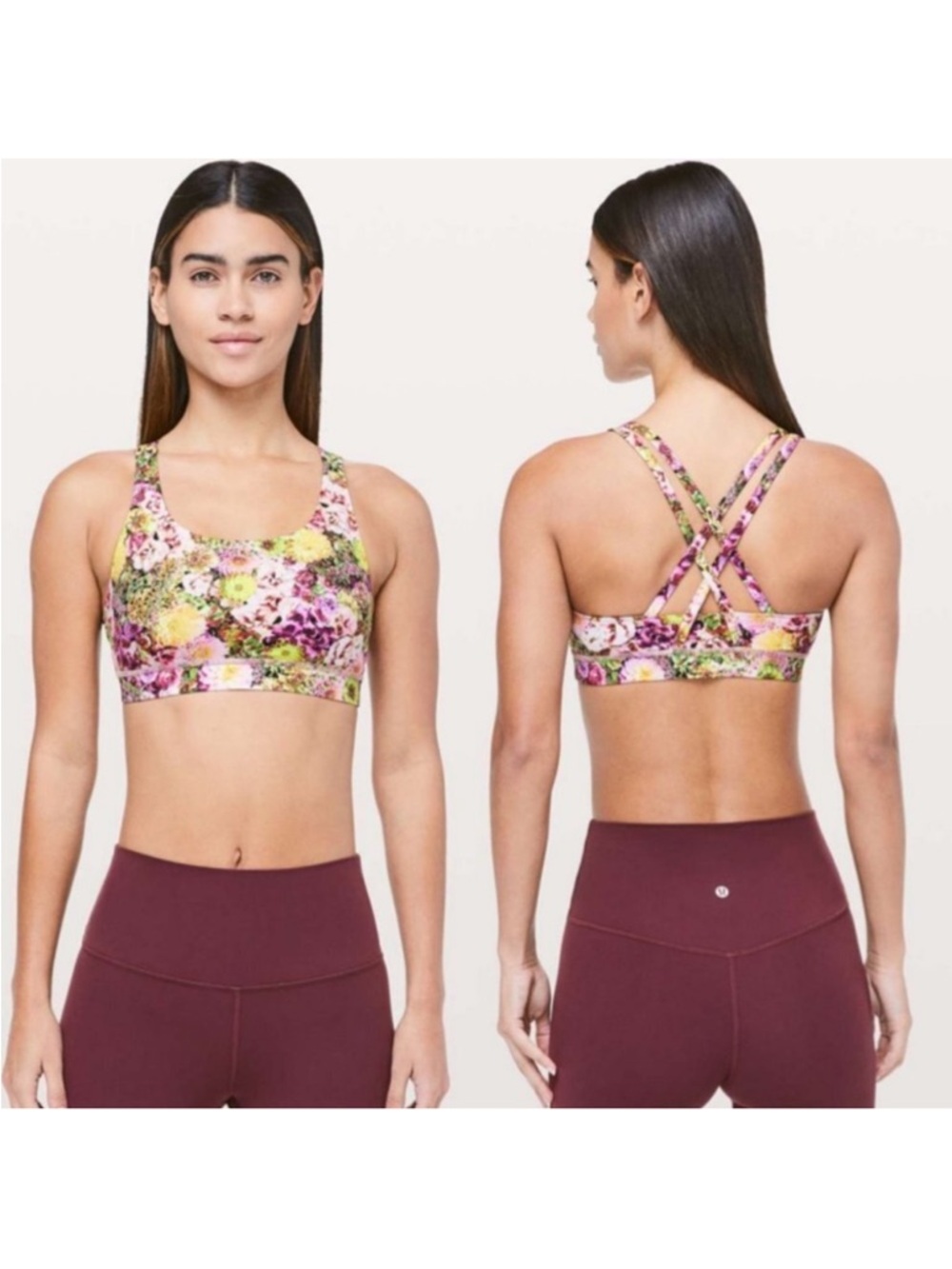 LULULEMON Energy Sports Bra Floral Print Nulux Size 4 Supportive Yoga Running